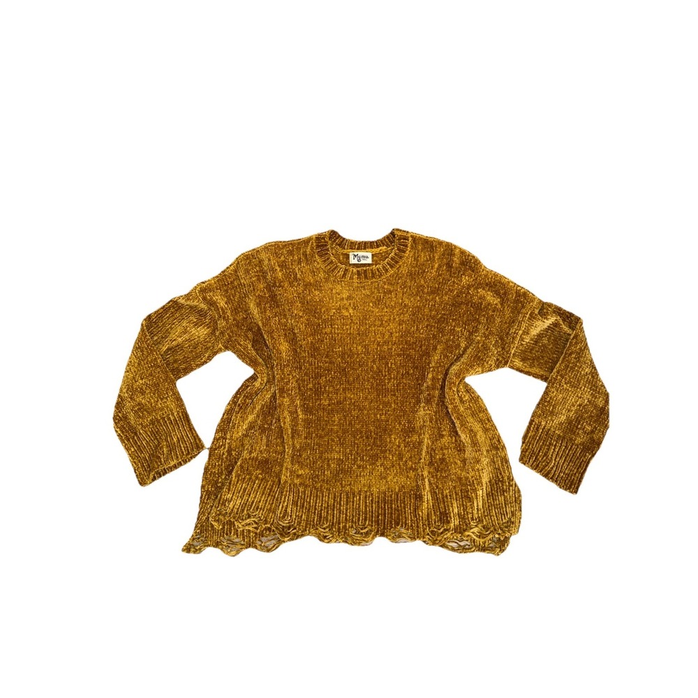 Show Me Your MuMu Fringed Fawn Ochre Chenille Knit Slouchy Fit Sweater Size S